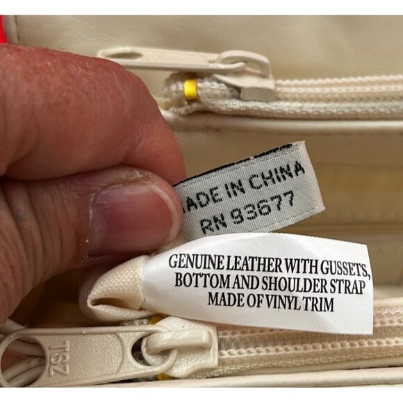 Worthington Crossbody Shoulder Bag Ivory Leather Trim Dual Zip Compartments - Picture 5 of 16